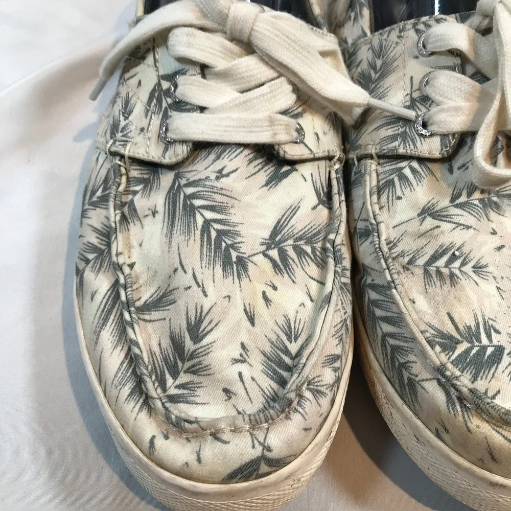 Tretorn‎ Motto Palm Leaf Print Boat Shoes Mens 10 Cream Grey Textile MTMOTTO4
